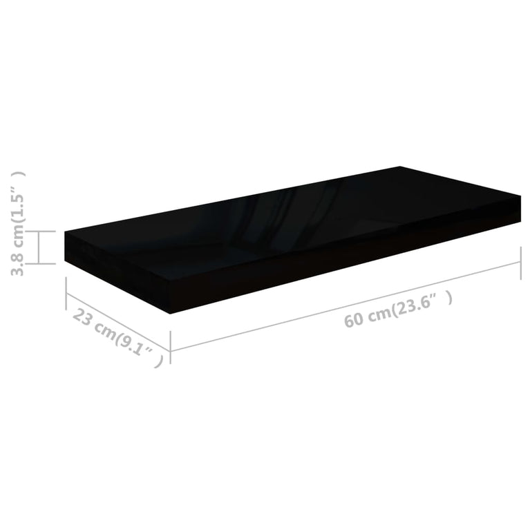 Wandschap zwevend 60x23,5x3,8 cm MDF hoogglans zwart MeubelReus