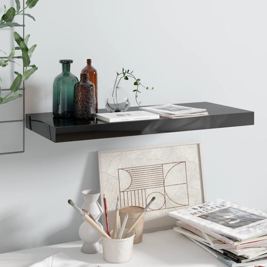 Wandschap zwevend 60x23,5x3,8 cm MDF hoogglans zwart MeubelReus