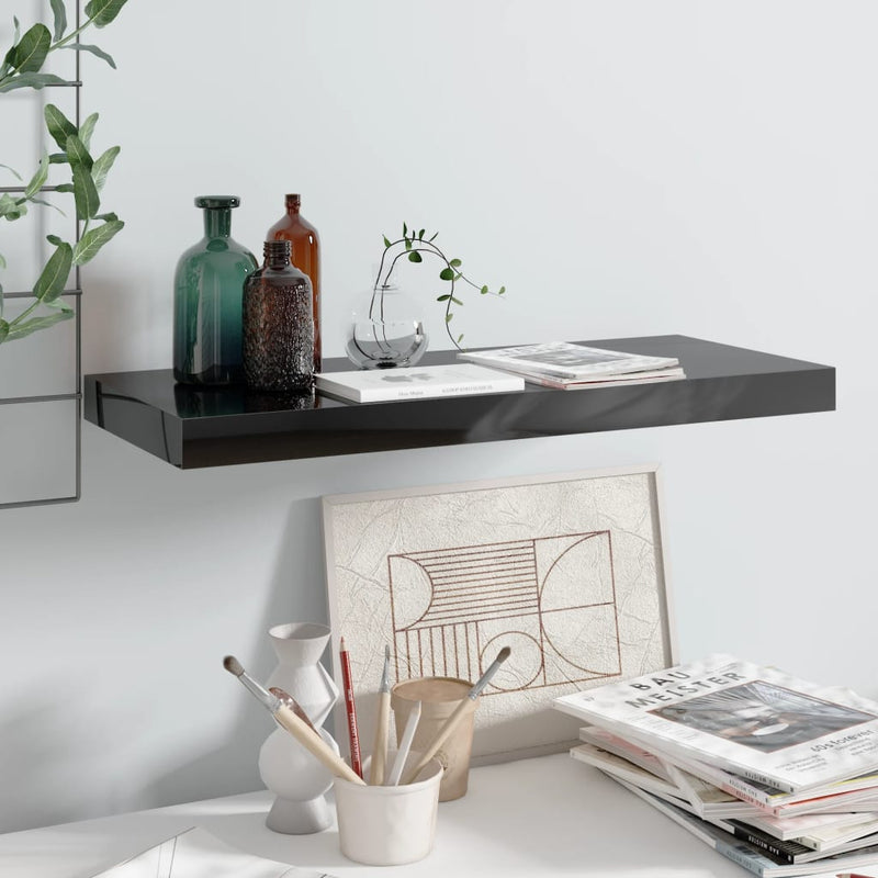 Wandschap zwevend 60x23,5x3,8 cm MDF hoogglans zwart MeubelReus