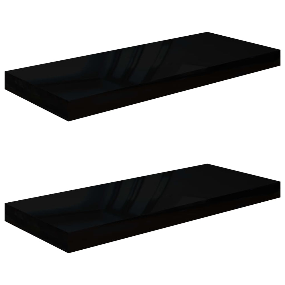 Wandschappen zwevend 2 st 60x23,5x3,8 cm MDF hoogglans zwart MeubelReus