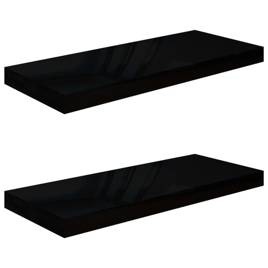 Wandschappen zwevend 2 st 60x23,5x3,8 cm MDF hoogglans zwart MeubelReus