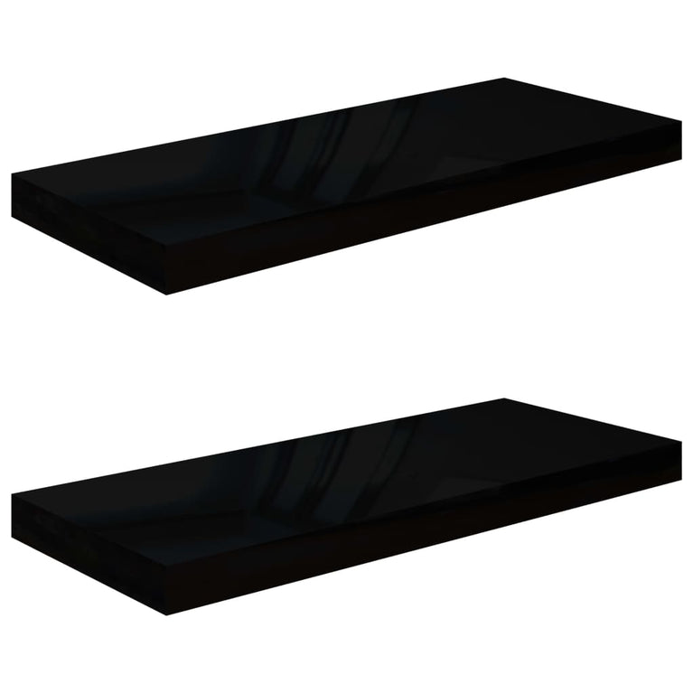 Wandschappen zwevend 2 st 60x23,5x3,8 cm MDF hoogglans zwart MeubelReus