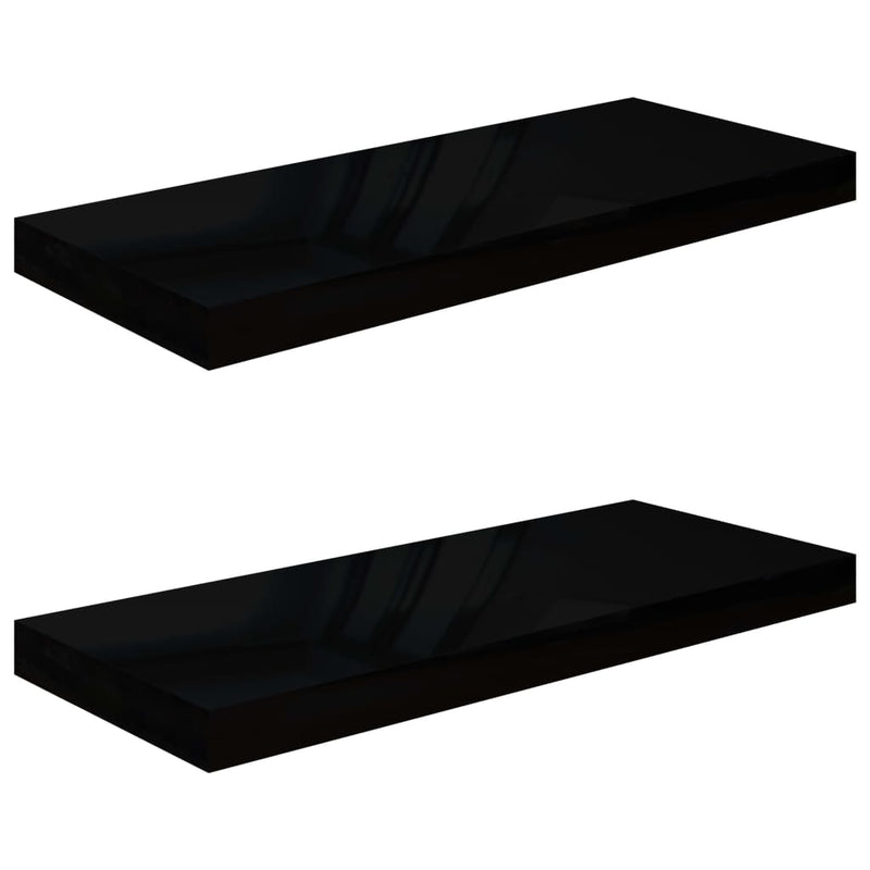 Wandschappen zwevend 2 st 60x23,5x3,8 cm MDF hoogglans zwart MeubelReus