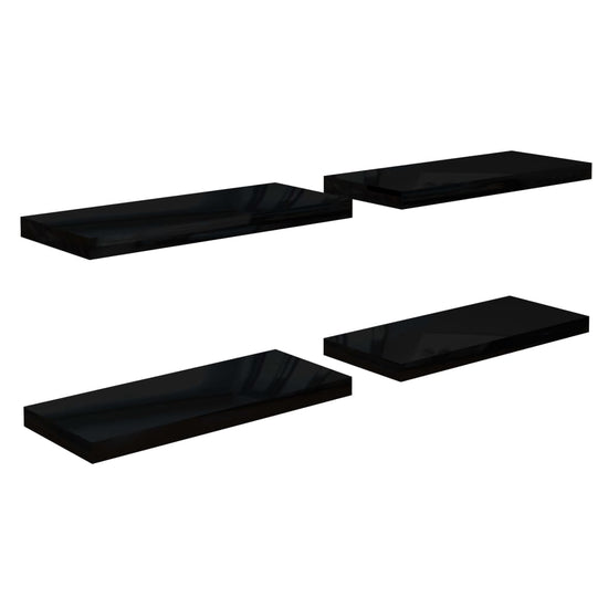 Wandschappen zwevend 4 st 60x23,5x3,8 cm MDF hoogglans zwart MeubelReus