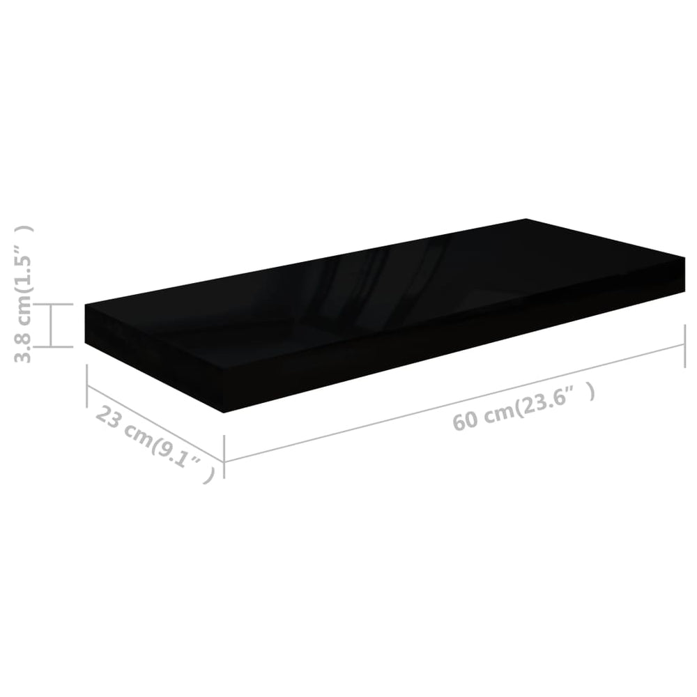 Wandschappen zwevend 4 st 60x23,5x3,8 cm MDF hoogglans zwart MeubelReus