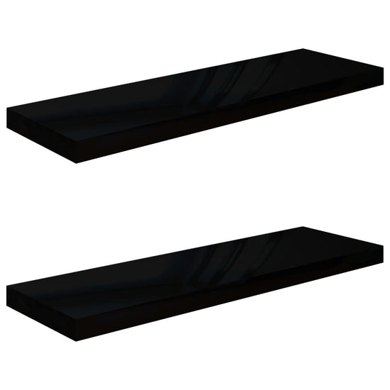 Wandschappen zwevend 2 st 80x23,5x3,8 cm MDF hoogglans zwart MeubelReus