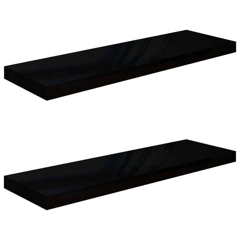 Wandschappen zwevend 2 st 80x23,5x3,8 cm MDF hoogglans zwart MeubelReus