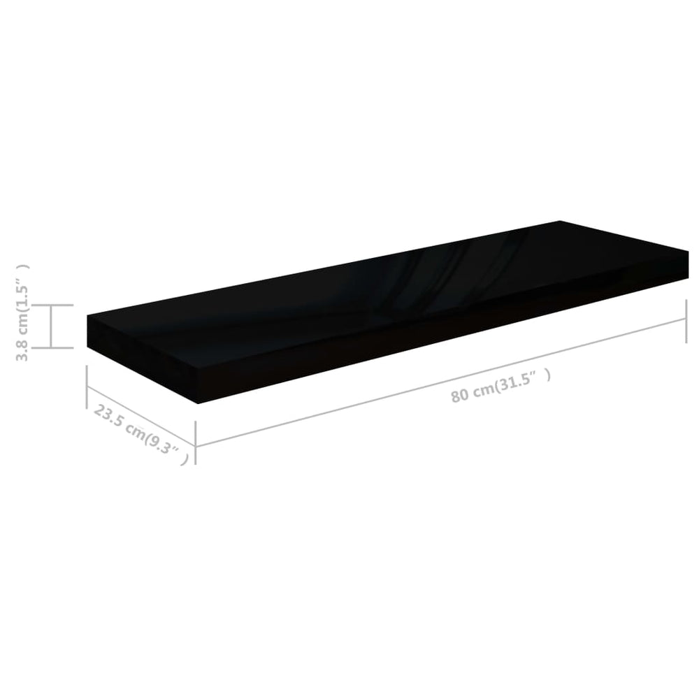 Wandschappen zwevend 2 st 80x23,5x3,8 cm MDF hoogglans zwart MeubelReus