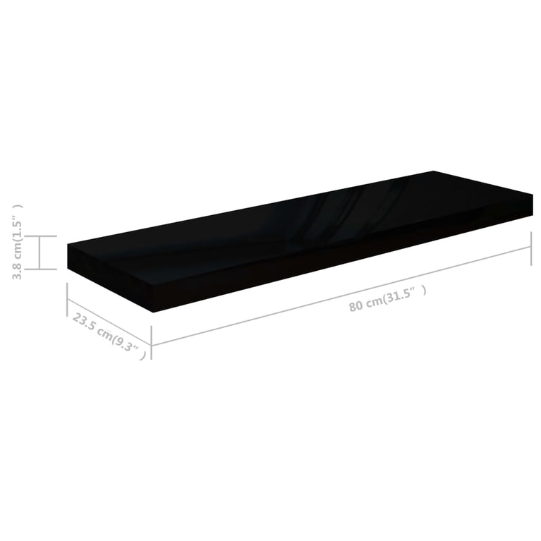 Wandschappen zwevend 2 st 80x23,5x3,8 cm MDF hoogglans zwart MeubelReus