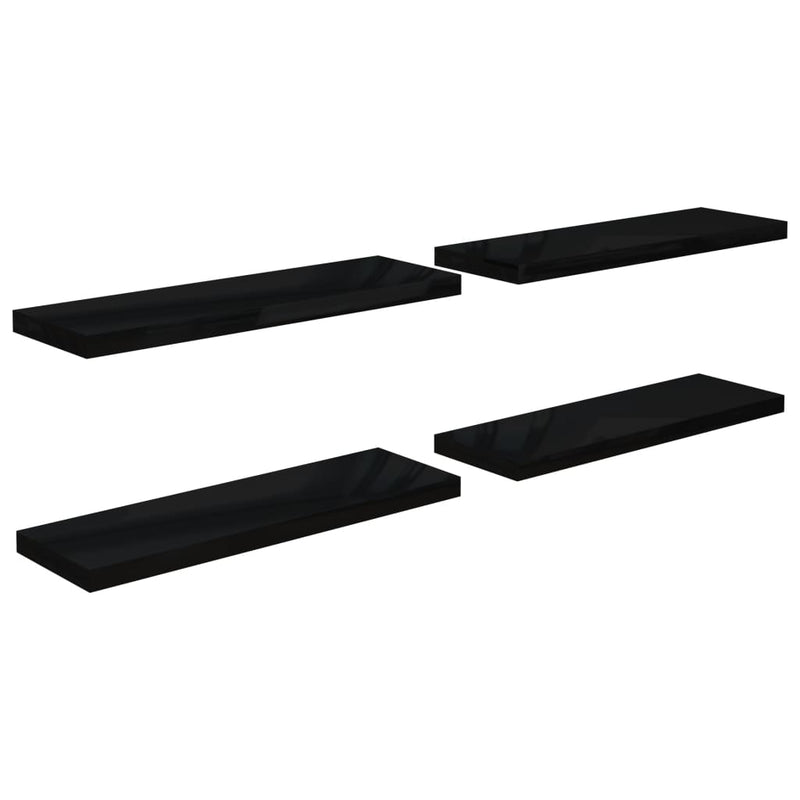 Wandschappen zwevend 4 st 80x23,5x3,8 cm MDF hoogglans zwart MeubelReus
