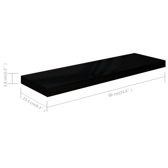 Wandschappen zwevend 4 st 80x23,5x3,8 cm MDF hoogglans zwart MeubelReus