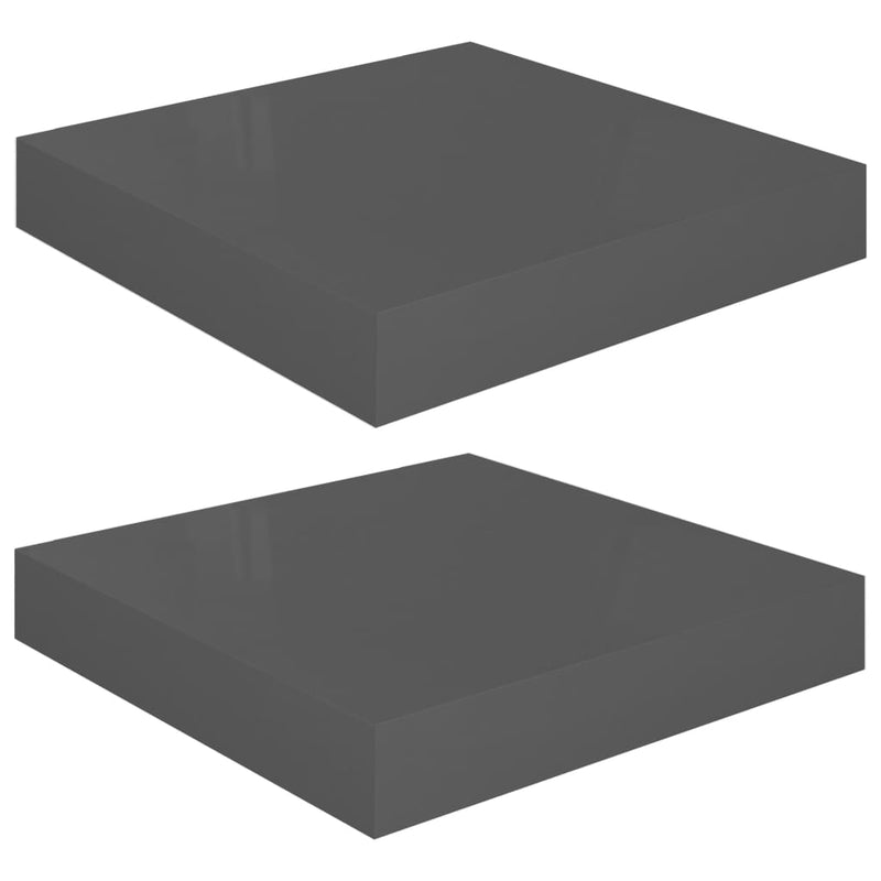 Wandschappen zwevend 2 st 23x23,5x3,8 cm MDF hoogglans grijs MeubelReus