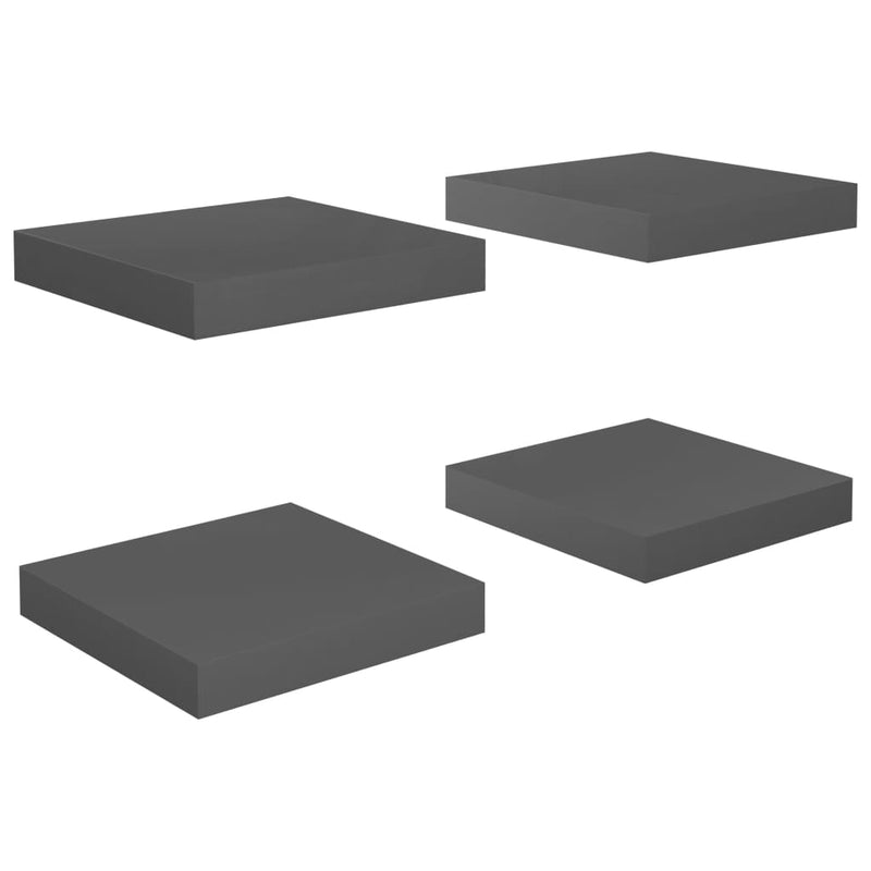 Wandschappen zwevend 4 st 23x23,5x3,8 cm MDF hoogglans grijs MeubelReus