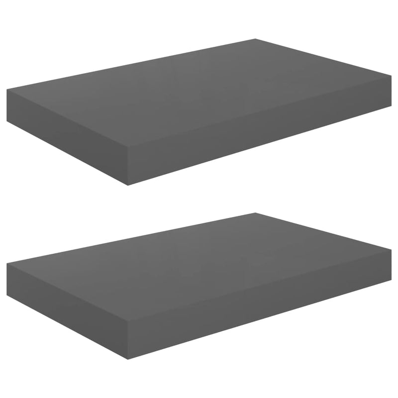 Wandschappen zwevend 2 st 40x23x3,8 cm MDF hoogglans grijs MeubelReus