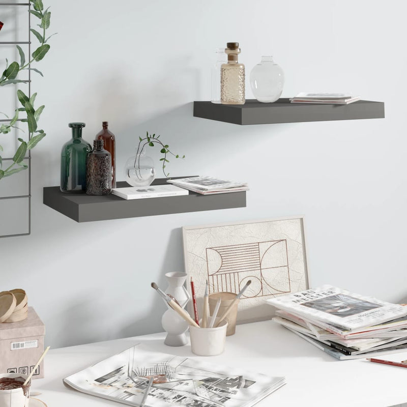 Wandschappen zwevend 2 st 40x23x3,8 cm MDF hoogglans grijs MeubelReus