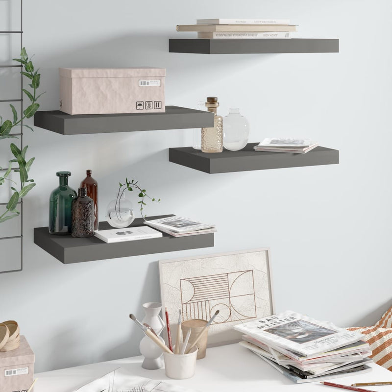 Wandschappen zwevend 4 st 40x23x3,8 cm MDF hoogglans grijs MeubelReus