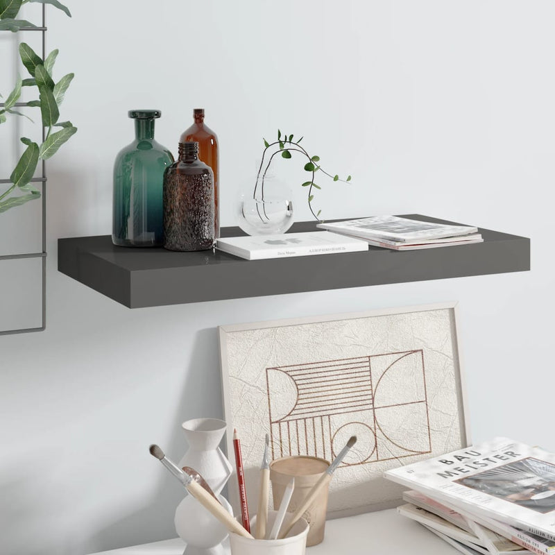 Wandschap zwevend 50x23x3,8 cm MDF hoogglans grijs MeubelReus
