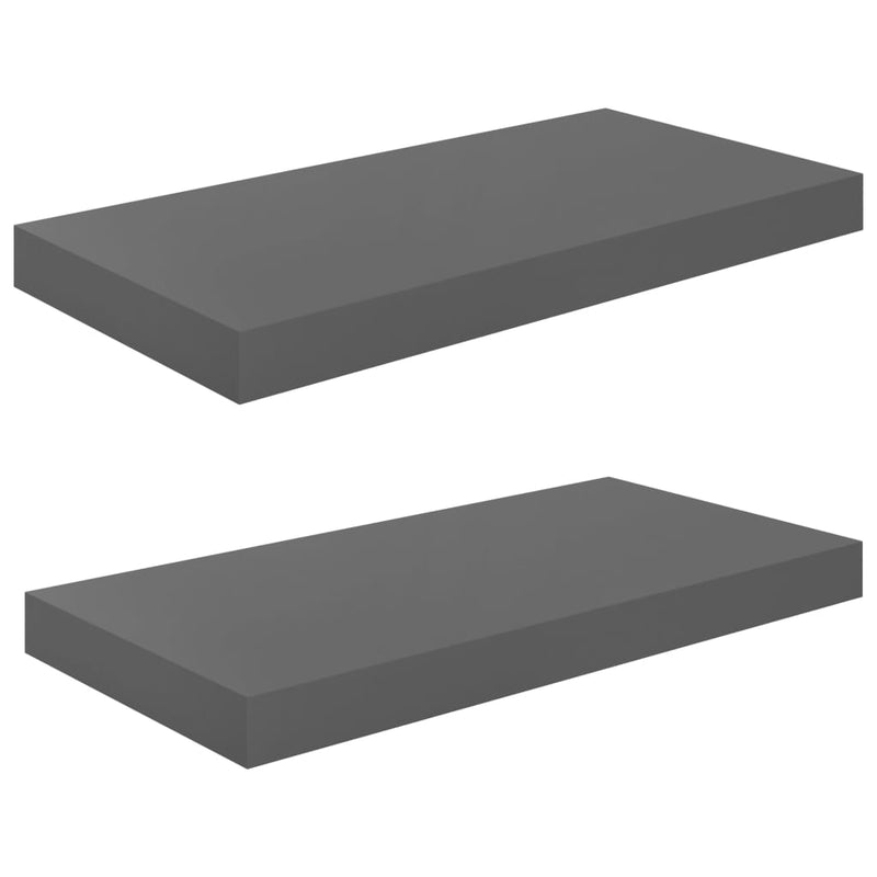 Wandschappen zwevend 2 st 50x23x3,8 cm MDF hoogglans grijs MeubelReus