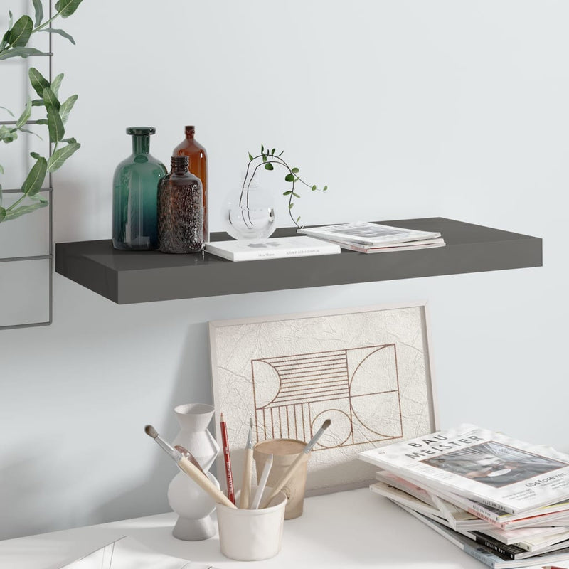 Wandschap zwevend 60x23,5x3,8 cm MDF hoogglans grijs MeubelReus