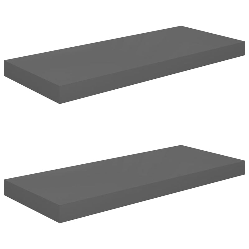 Wandschappen zwevend 2 st 60x23,5x3,8 cm MDF hoogglans grijs MeubelReus