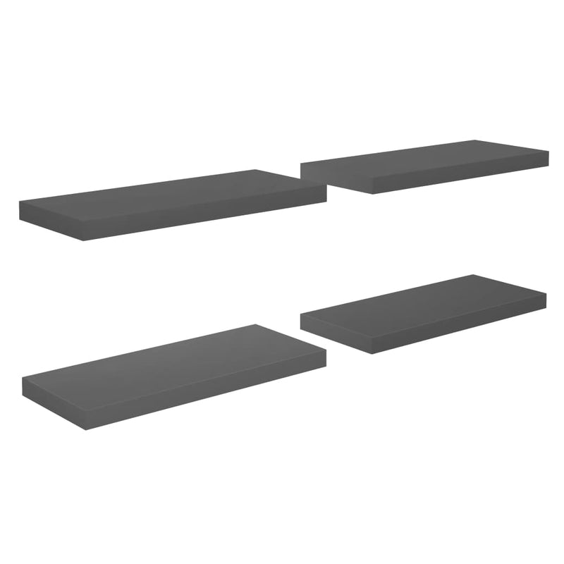 Wandschappen zwevend 4 st 60x23,5x3,8 cm MDF hoogglans grijs MeubelReus