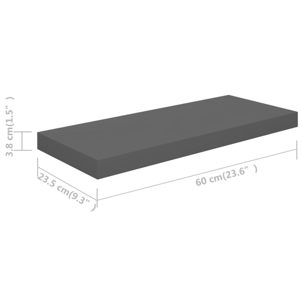 Wandschappen zwevend 4 st 60x23,5x3,8 cm MDF hoogglans grijs MeubelReus