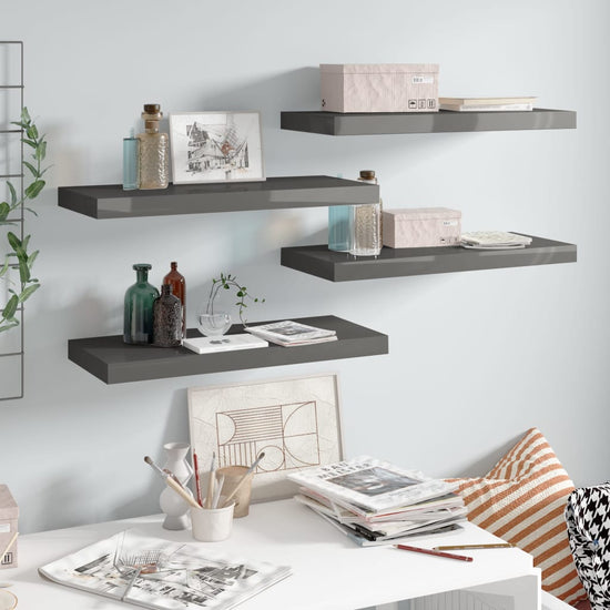 Wandschappen zwevend 4 st 60x23,5x3,8 cm MDF hoogglans grijs MeubelReus