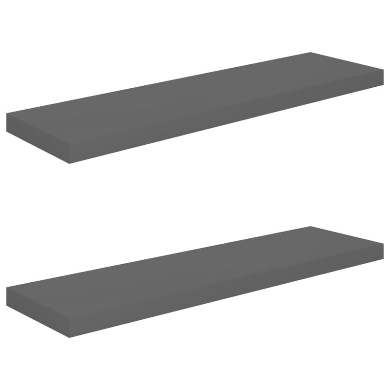 Wandschappen zwevend 2 st 90x23,5x3,8 cm MDF hoogglans grijs MeubelReus