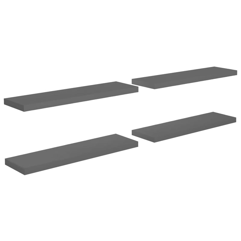 Wandschappen zwevend 4 st 90x23,5x3,8 cm MDF hoogglans grijs MeubelReus