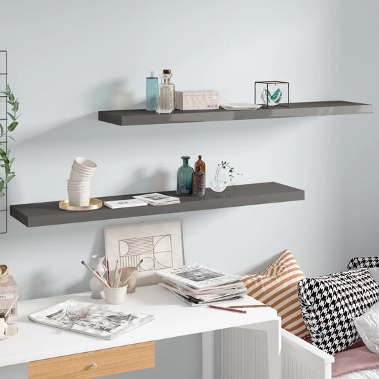 Wandschappen zwevend 2 st 120x23,5x3,8 cm MDF hoogglans grijs MeubelReus