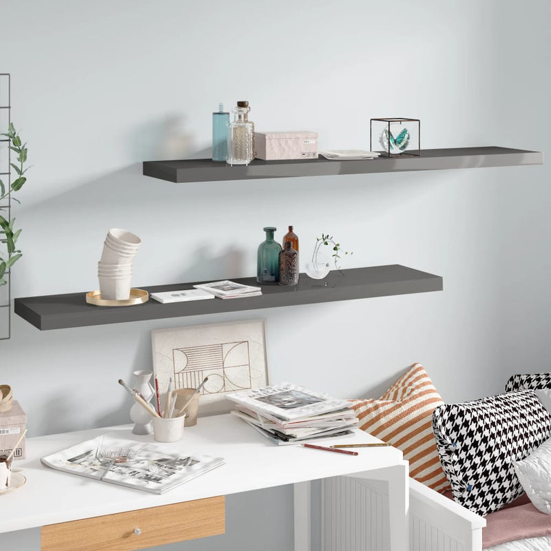 Wandschappen zwevend 2 st 120x23,5x3,8 cm MDF hoogglans grijs MeubelReus