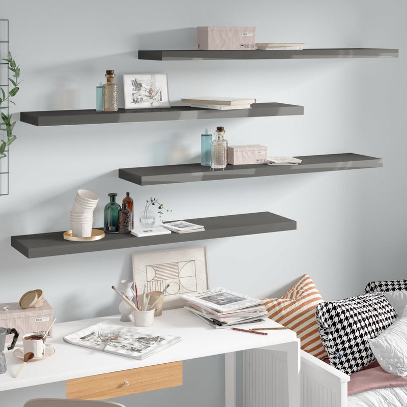 Wandschappen zwevend 4 st 120x23,5x3,8 cm MDF hoogglans grijs MeubelReus
