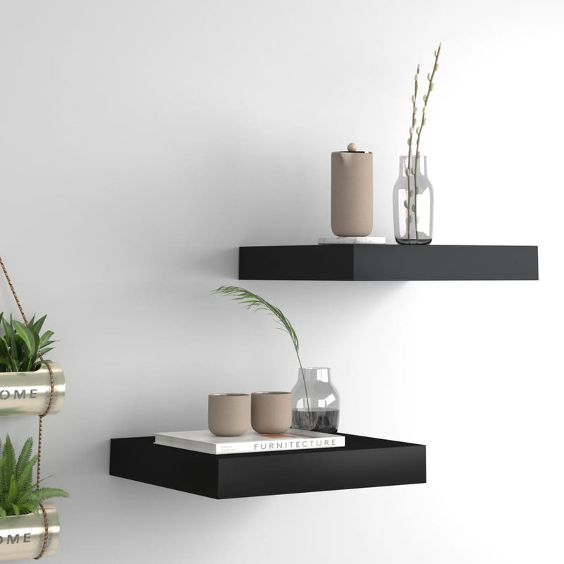 Wandschappen zwevend 2 st 23x23,5x3,8 cm MDF zwart MeubelReus