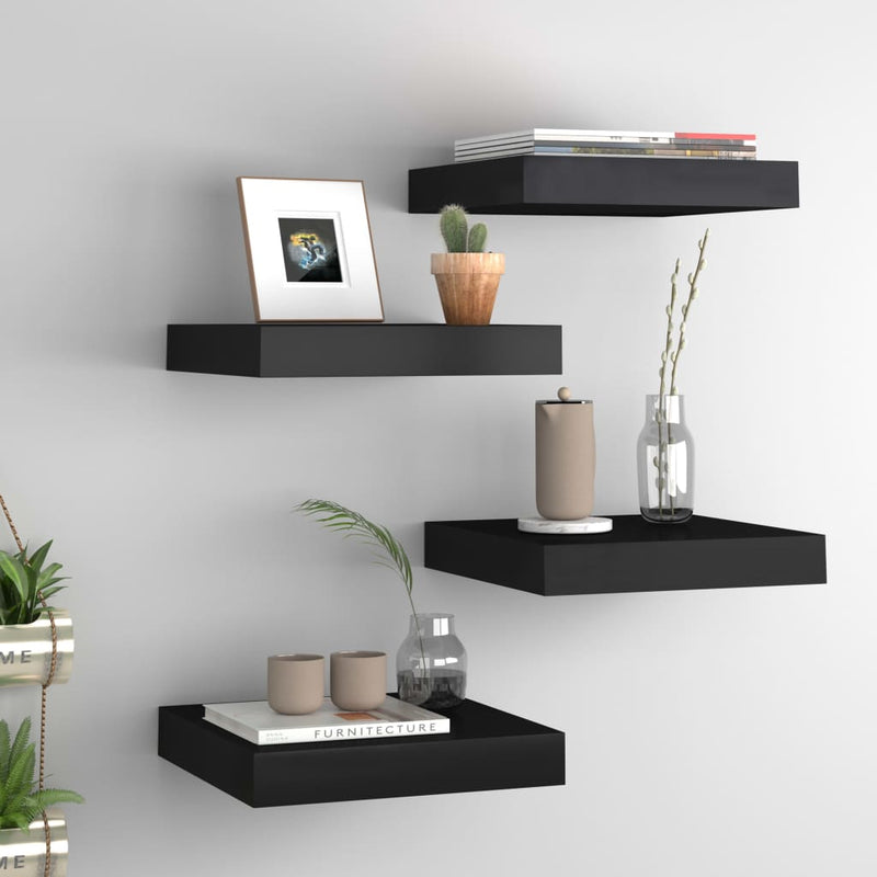 Wandschappen zwevend 4 st 23x23,5x3,8 cm MDF zwart MeubelReus