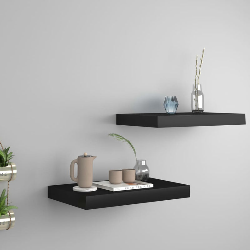Wandschappen zwevend 2 st 40x23x3,8 cm MDF zwart MeubelReus