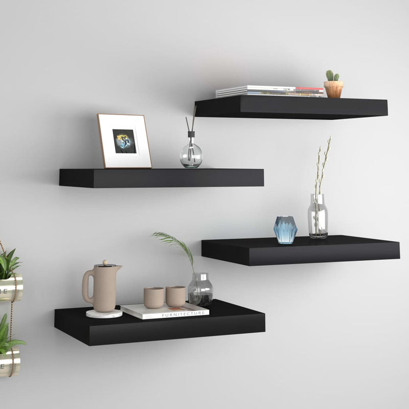 Wandschappen zwevend 4 st 40x23x3,8 cm MDF zwart MeubelReus