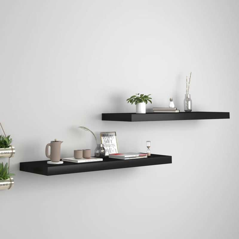 Wandschappen zwevend 2 st 80x23,5x3,8 cm MDF zwart MeubelReus