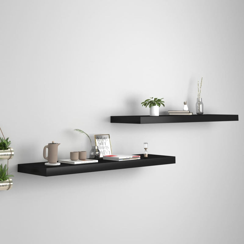 Wandschappen zwevend 2 st 90x23,5x3,8 cm MDF zwart MeubelReus