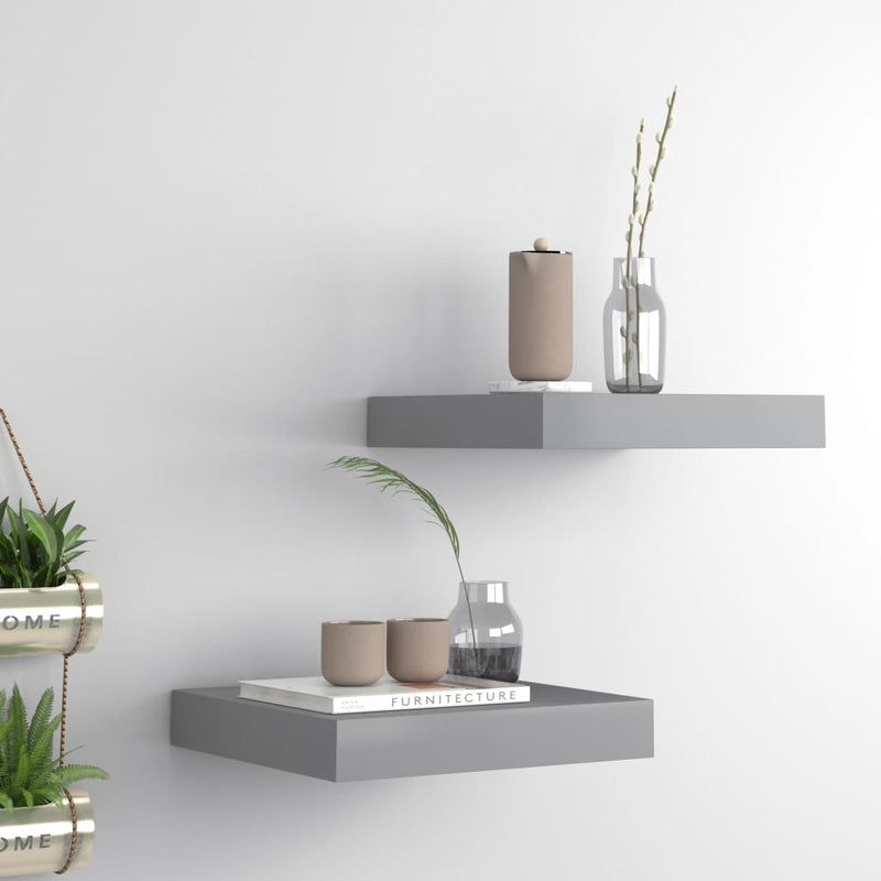 Wandschappen zwevend 2 st 23x23,5x3,8 cm MDF grijs MeubelReus