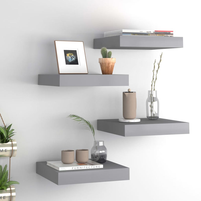 Wandschappen zwevend 4 st 23x23,5x3,8 cm MDF grijs MeubelReus
