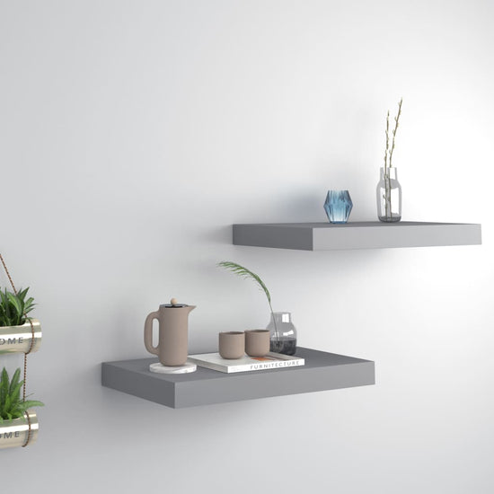 Wandschappen zwevend 2 st 40x23x3,8 cm MDF grijs MeubelReus