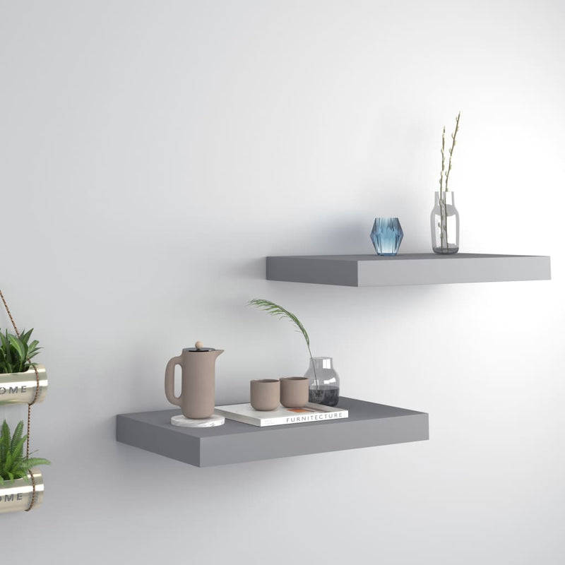 Wandschappen zwevend 2 st 40x23x3,8 cm MDF grijs MeubelReus