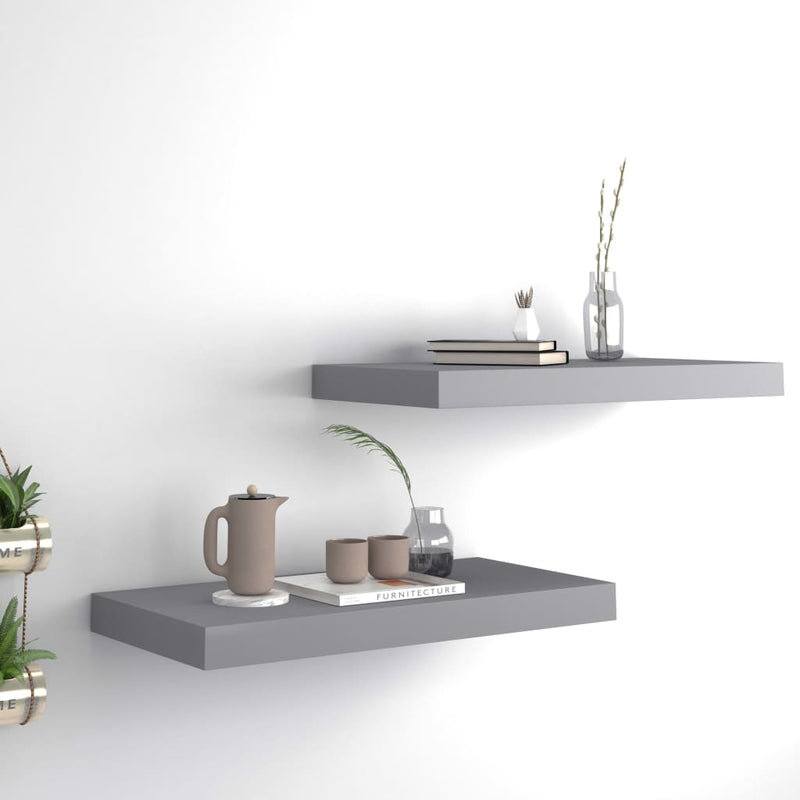 Wandschappen zwevend 2 st 50x23x3,8 cm MDF grijs MeubelReus