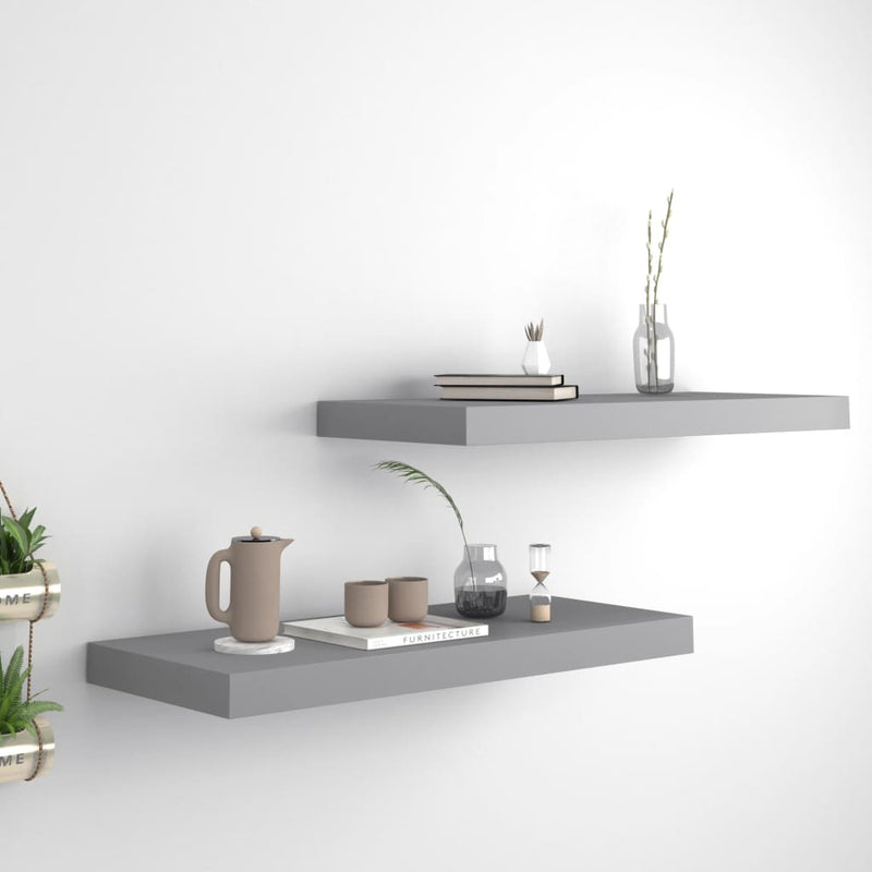 Wandschappen zwevend 2 st 60x23,5x3,8 cm MDF grijs MeubelReus