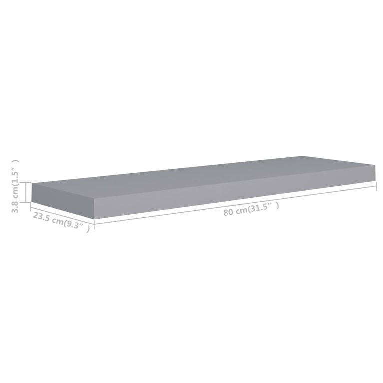 Wandschap zwevend 80x23,5x3,8 cm MDF grijs MeubelReus