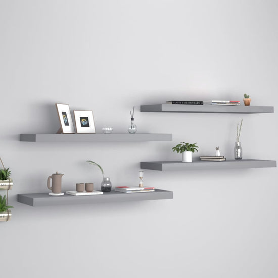 Wandschappen zwevend 4 st 80x23,5x3,8 cm MDF grijs MeubelReus