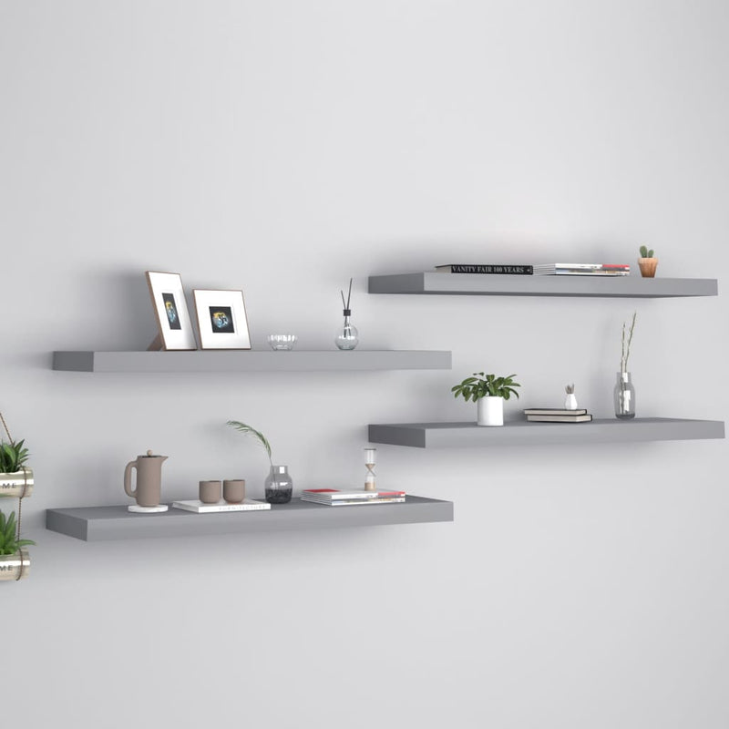 Wandschappen zwevend 4 st 80x23,5x3,8 cm MDF grijs MeubelReus