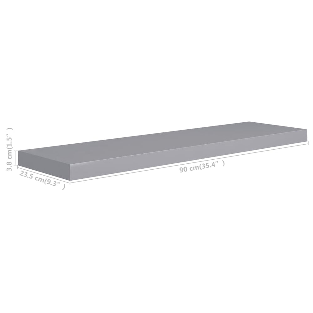 Wandschappen zwevend 2 st 90x23,5x3,8 cm MDF grijs MeubelReus