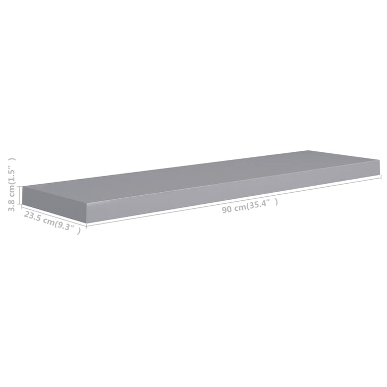 Wandschappen zwevend 2 st 90x23,5x3,8 cm MDF grijs MeubelReus