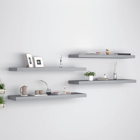 Wandschappen zwevend 4 st 90x23,5x3,8 cm MDF grijs MeubelReus